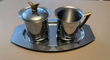 Chrome Kromex MCM Vintage Cream & Covered Sugar w Tray Kromex Stickers picture