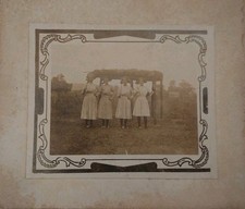 Antique 1910s Photo Cabinet Card Four Women White Dresses Large Hats Art Nouveau picture