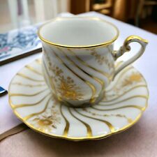 HUTSCHENREUTHER Germany Porcelain Demitasse Teacup Saucer White Gold 1930's  picture