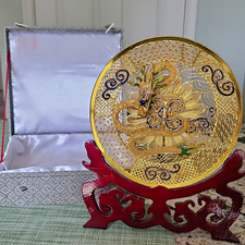 Complete Vintage Chinese Gold Gilt Filigree 3D Dragon Plate Enamel Cloison picture