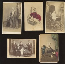 1860's CDV Photo Image Lot 5 Pieces ALL CLEAN Unusual Subjects CARRIAGE Colored picture