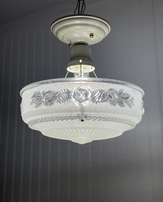 RESTORED Vtg White Semi Flush Mount Glass Ceiling Light Art Deco 1920s 1930 1940 picture
