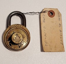 VTG MASTER LOCK CO-CHAMP COMBINATION PADLOCK W/COMB NUMBERS--MADE 1935-1951 picture