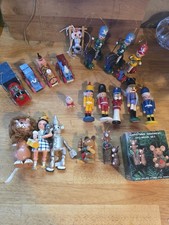 Vintage Lot of 19 Wooden Christmas Ornaments Wizard of Oz Nutcrackers Trains picture