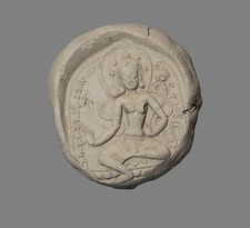 Tibet 12th Century Old Antique Buddhist white Clay Tsa Tsa Buddha Statue 