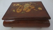 Vtg Italian  Ercolano Inlay wood musical box footed plays 