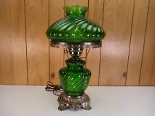 Vtg Hurricane Table Lamp Electric Glass Swirl Shade Green Nightlight 2 Way picture