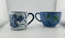 Vtg April Cornell Blue Coffee Mugs Set Blueberries And Blossoms picture