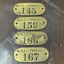 Brass ID Tags (4) Michigan Fruit Canners Agricultural Fennville, Michigan picture