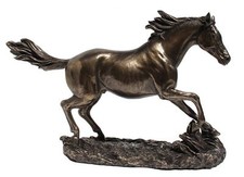 US 13.63 Inch Horse Cantering on The Grassland Cold Cast Bronze Figurine picture