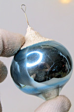 VTG Glass Perma Cap Snow Mica DROP Christmas Ornament Shiny Brite Paragon BLU picture