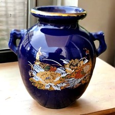 Vintage Cobalt Blue Japanese Porcelain Small Vase  4.5