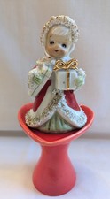 Vintage Lefton Shopper Girl Angel Bell Christmas Spaghetti Trim Japan 4
