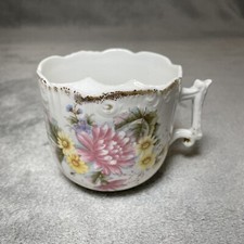 Vintage Antique Handpainted Porcelain Mustache Cup No Markings Pink Flowers picture