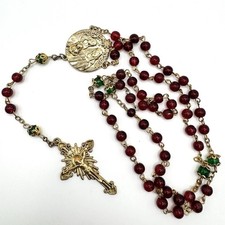 America Needs Fatima Christmas Rosary Holy Family Red Green Bead Gold Tone Jesus picture