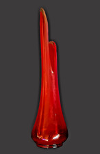 Vintage L.E. Smith Swung Vase MCM Smoothie Double Dip Red Bittersweet Flame 21