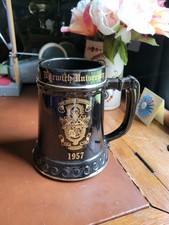 Vintage 1957 Norwich University Ceramic Beer Stein Mug Black Gold Crest picture