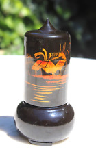 Vintage Asian Toothpick Holder Black Lacquered Painted Two Piece Kitsch Retro picture