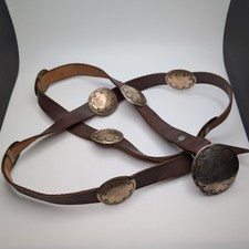 Vintage Southwestern Sterling Silver Hand Stamped Brown Leather Concho Belt 48