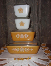 Pyrex Butterfly gold refrigerator dishes vntg 70's 8 pc complete 501 502 503 EUC picture