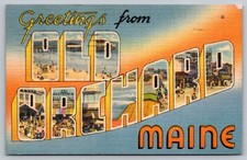 c1944 Large Letter Greetings Old Orchard Maine ME Linen Tichnor Bros Postcard picture