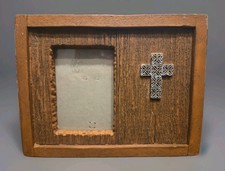 Vtg 90s UDC Wood Look Picture Frame Silver Cross Christian Decor Standing Hang picture