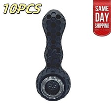 10pc Honeycomb Black Silicone Pipes Set w/ 9-Hole Glass Bowl & Metal Fittings picture