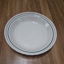 Longaberger Woven Traditions Heritage Pottery Cream Green Stripe 10 1/2“Pie Pan picture