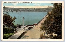 Vintage Postcard PA Harrisburg River Bridge Entrance to City Aerial View -5473 picture