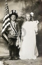1910s/20s girl & boy American flag patriotic RPPC Photo Postcard COPY picture