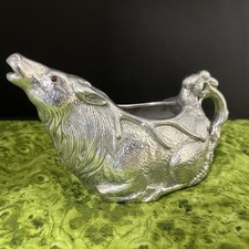 *RARE* ARTHUR COURT Aluminum Deer Stag Elk Red Carnelian Eye Gravy Boat VTG picture