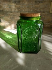 Vtg 60s Wheaton NJ Sunflower Green Glass VINTAGE Jar Kitchen Canister Decanter picture