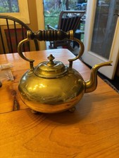 Vintage Antique Brass Tea Pot Kettle turned wood handle England 1800-1820 picture