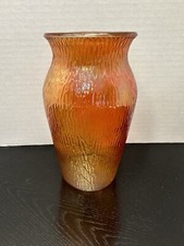 VTG Jeannette Marigold Carnival Glass Tree Bark Pattern Vase picture