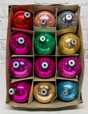 Vtg Shiny Brite XL Jumbo Glass Ornaments Box Of 12 Solid Color 3.5” Pink Purple picture