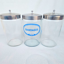 GRAFCO Bandages Vintage Glass Apothecary Medical Jars w/ Metal Lids Lot of 3 picture