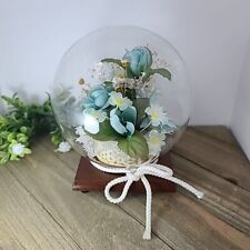 Vintage Soft Turquoise Flowers Glass Globe 80s Decor Shabby Country Romantic  picture