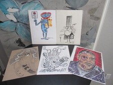 LOT OF 5 ORIGINAL SIGNED THE JANIMAL DRAWS COMIC SKETCHES ART WORK picture