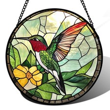 Stained Glass Window Hanging, Green Hummingbird Sun Catcher for Door Home Dec... picture