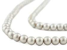 Antiqued Silver Round Natural Wood Beads 8mm 16 Inch Strand picture