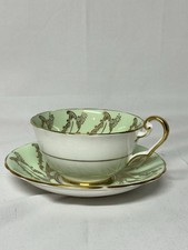 Vintage Victoria C&E Bone China England Floral Mint Green Set Cup & Saucer picture