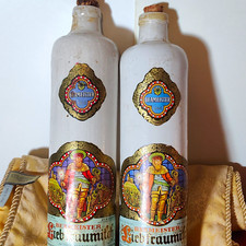 VintageBeameister White CeramicStoneware Wine Bottles w/ Cork Stoppers, Lot of 2 picture