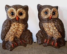 Vtg 2 Pc Set Home Interior Homco Horned Owls Wall Plaques  Hanging Decor 1970s  picture