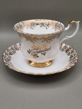 Royal Albert Grandmother Teacup & Saucer White Gold Floral Bone China England picture
