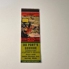 Du Pont's Service Generators Brakes Wayne MI Vintage Matchbook Cover 5MB126-6-5 picture