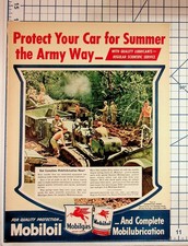 1940s Mobilgas Mobiloil Magazine Ad WWII Army Maintenance & 