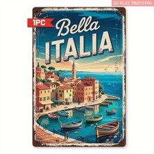 Vintage Bella Italia Coastal Town Garage Tin Metal Signs Home Décor 8x12 picture