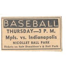 Baseball Mpls. vs. Indianapolis Nicollet Ball Park 1935 Minneapolis Ad AE7-H3 picture