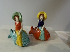 Japan Vintage lady riding fish S & P Figural 2  1/2 inches tall with corks picture