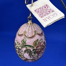 Vintage NYCO  Cloisonne Egg Orn.  Floral pink green gold 2.75 Limited Production picture